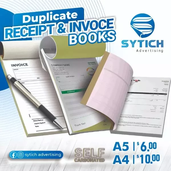 Invoice, receipt, order books etc