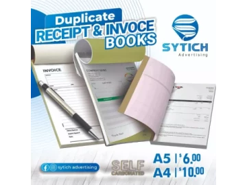 Invoice, receipt, order books etc