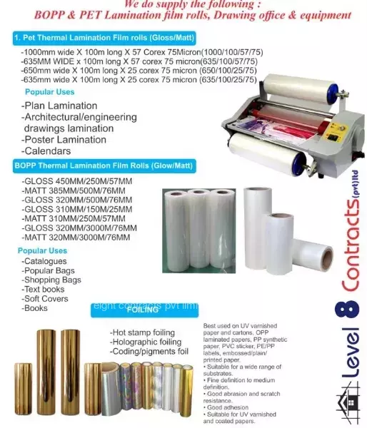 BOPP/PET Thermal lamination film rolls