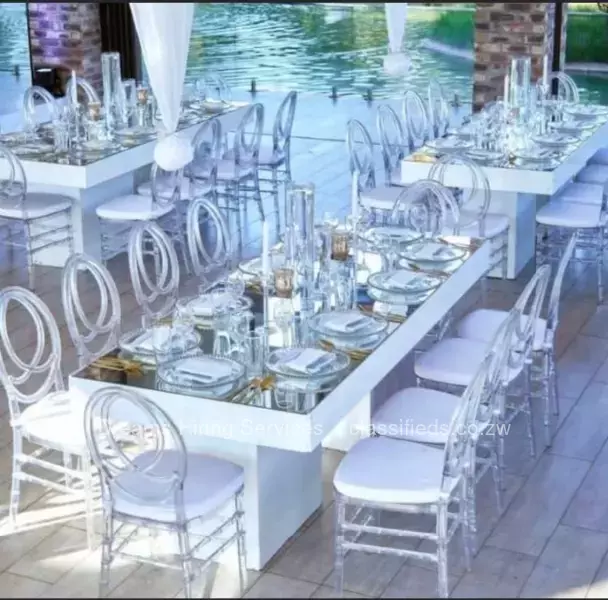 White mirrored tables