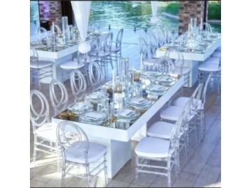 White mirrored tables